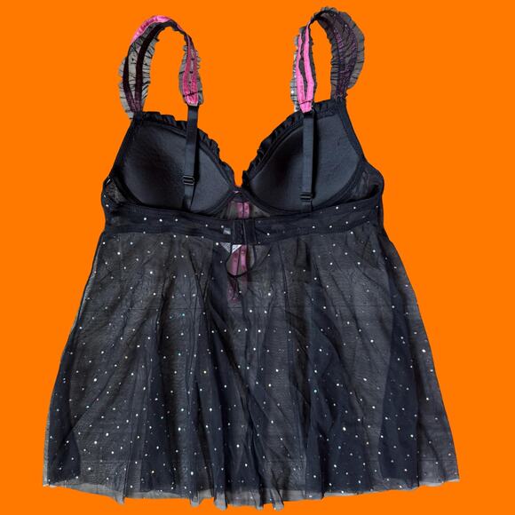 00's vintage glittery mesh satin mcbling y2k babydoll lingerie tank top SMALL - Picture 5 of 6